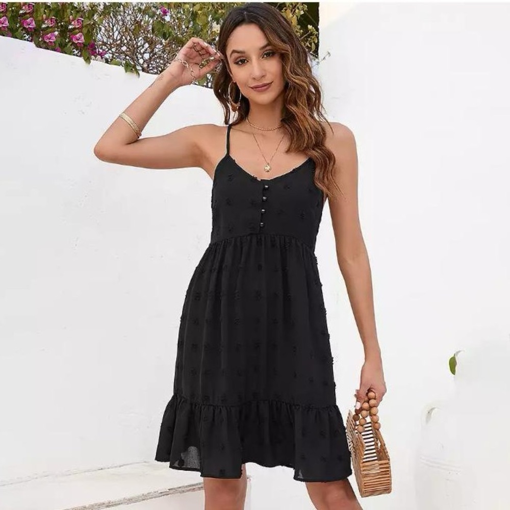 Chic Black Button-Front Mini Dress NWT!